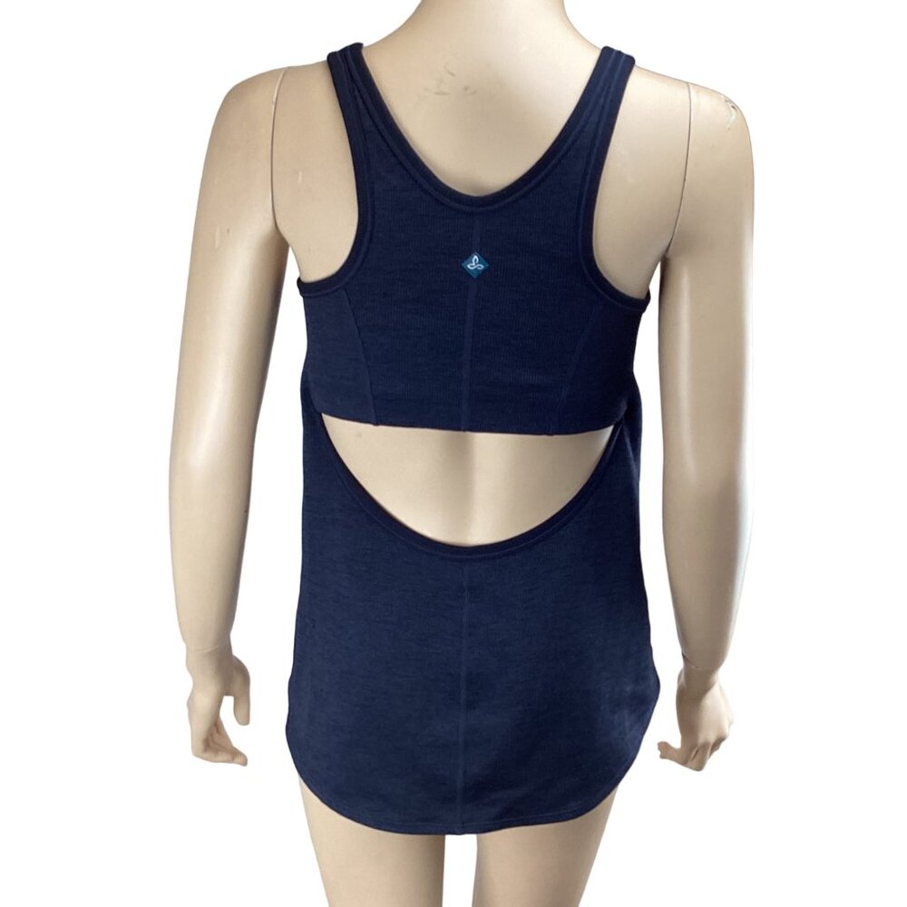PrAna Tank Top Medium Navy Blue Athletic Yoga Cut Out‎ Back Stretch Yoga - Picture 6 of 6